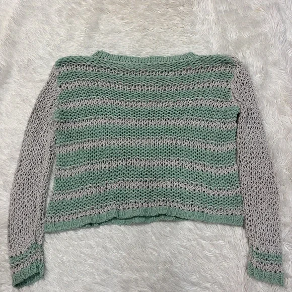 FREE PEOPLE Provence Stripe Open Knit Silk Blend Pullover Sweater Cloud Combo - Picture 5 of 5